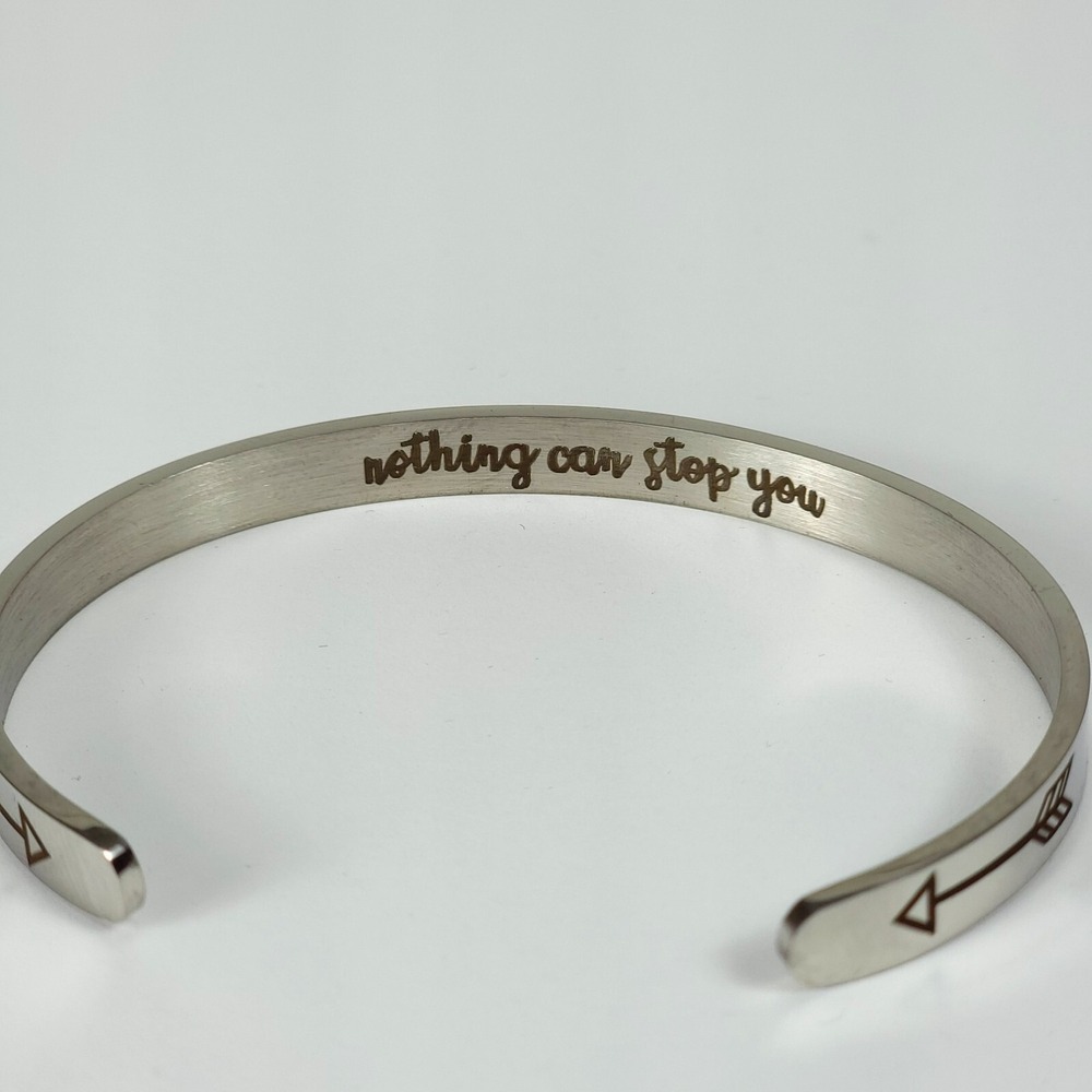 Inspirational "Nothing‎ Can Stop You" Silver Tone Cuff Bracelet